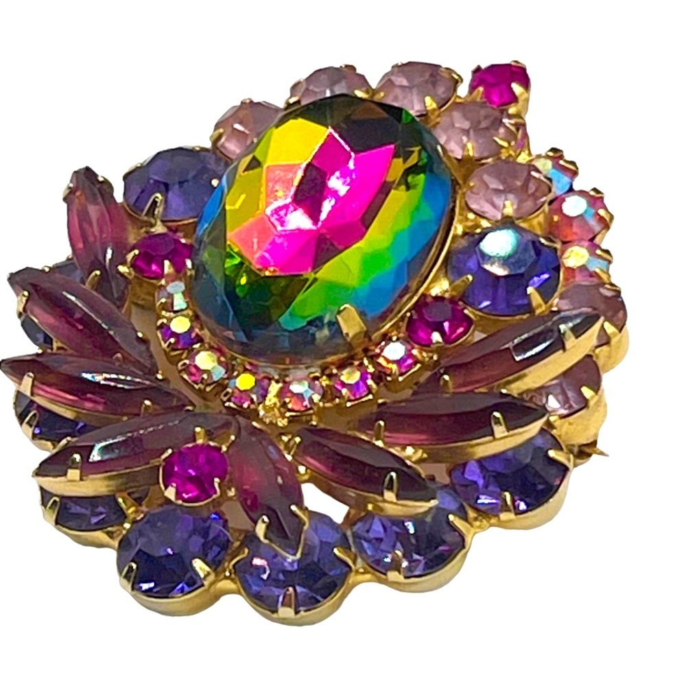 Juliana D&E VTG 1960's Watermelon Glass Crystal Brooch Pendant Convertib…